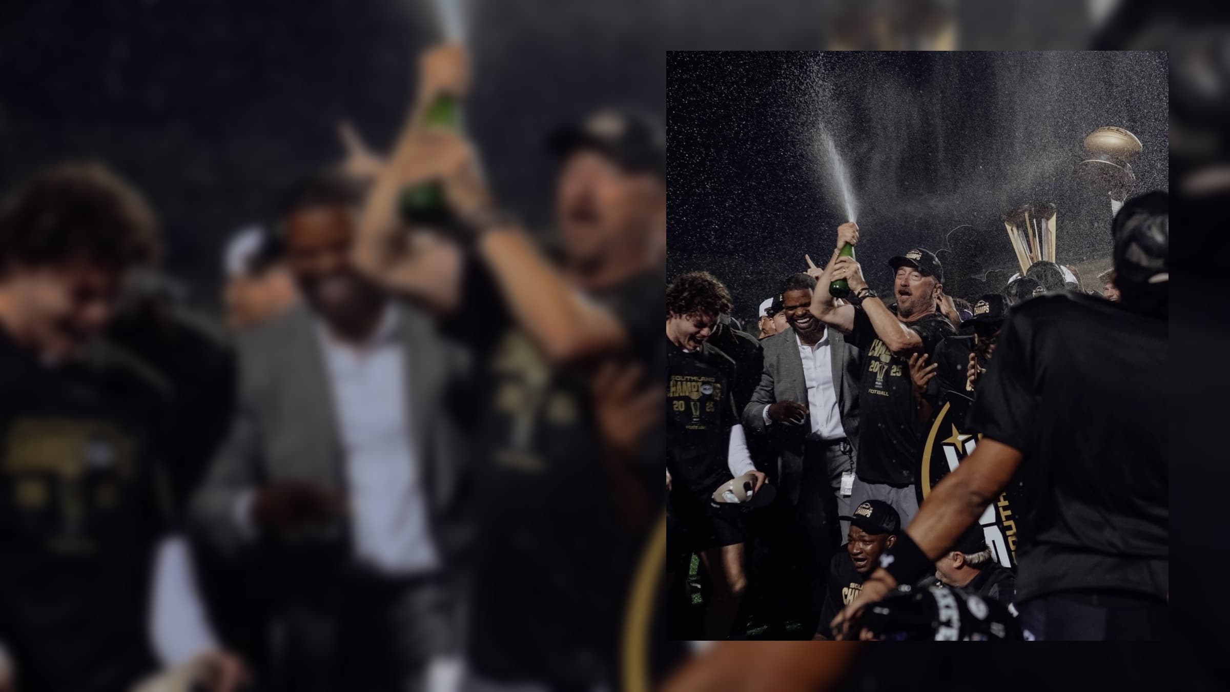 A championship celebration with players and coaches.
